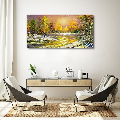 Golden river in the autumn forest Print on canvas