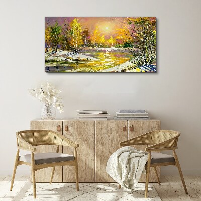 Golden river in the autumn forest Print on canvas