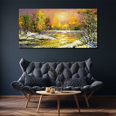 Golden river in the autumn forest Print on canvas