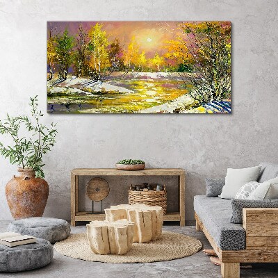 Golden river in the autumn forest Print on canvas