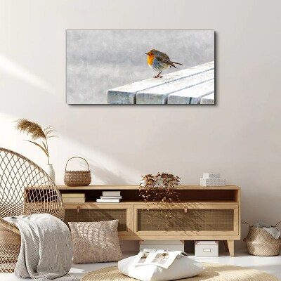Robin on a white board Print on canvas