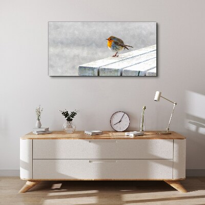 Robin on a white board Print on canvas