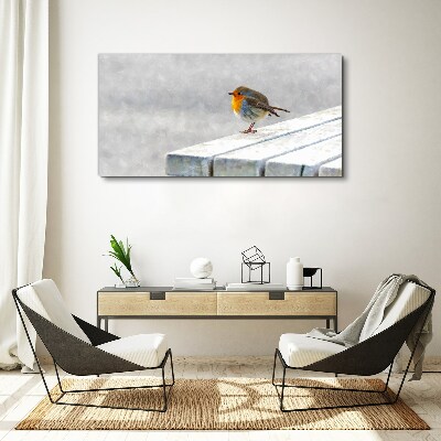 Robin on a white board Print on canvas