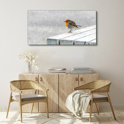 Robin on a white board Print on canvas