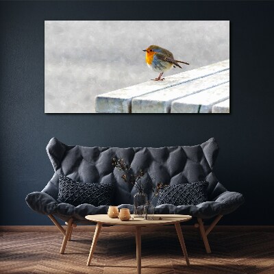 Robin on a white board Print on canvas