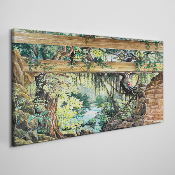 Tropical landscape with waterfall Print on canvas