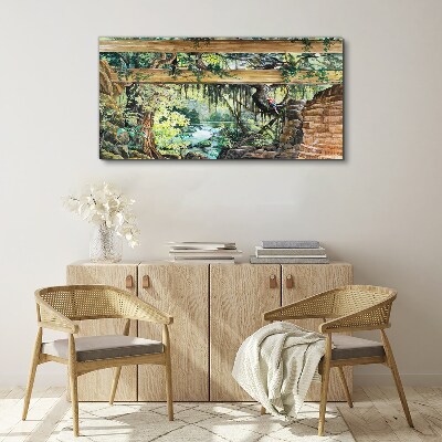 Tropical landscape with waterfall Print on canvas