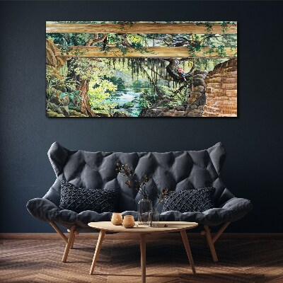 Tropical landscape with waterfall Print on canvas