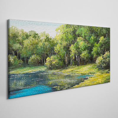 Green landscape over the water Print on canvas