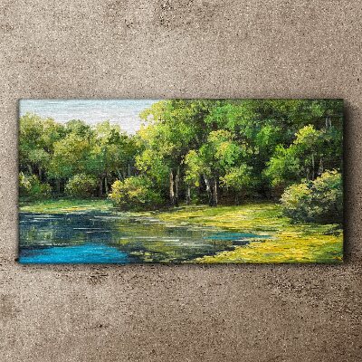 Green landscape over the water Print on canvas
