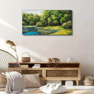 Green landscape over the water Print on canvas