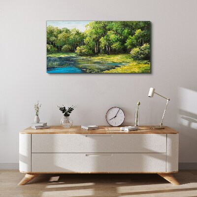 Green landscape over the water Print on canvas
