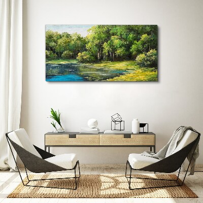 Green landscape over the water Print on canvas