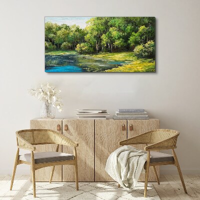 Green landscape over the water Print on canvas