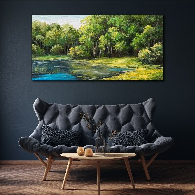 Green landscape over the water Print on canvas