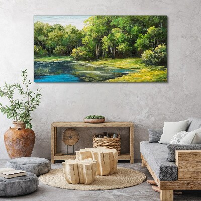 Green landscape over the water Print on canvas