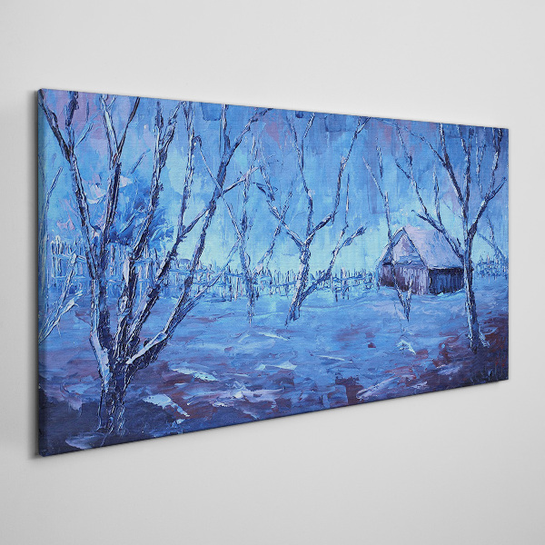 Winter landscape with a cottage Canvas wall art