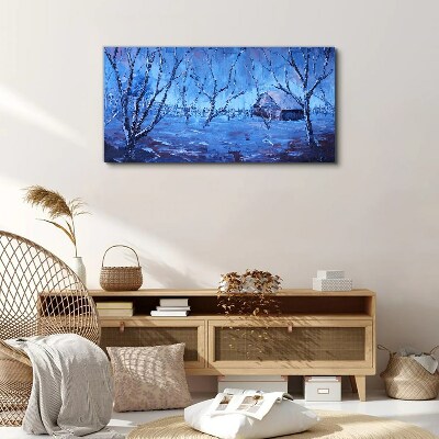 Winter landscape with a cottage Canvas wall art