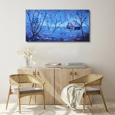 Winter landscape with a cottage Canvas wall art