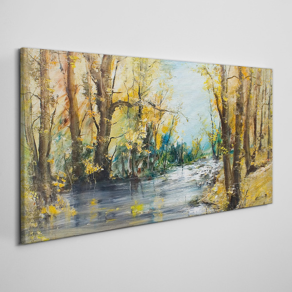 Autumn scenery by the river Canvas wall art