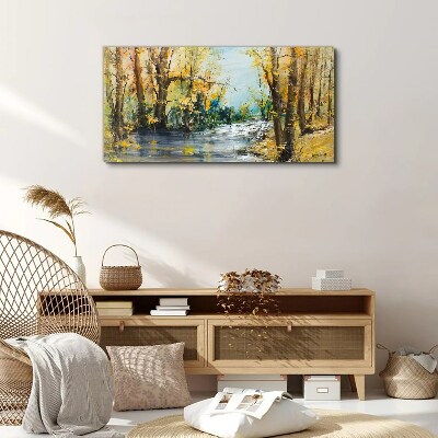 Autumn scenery by the river Canvas wall art