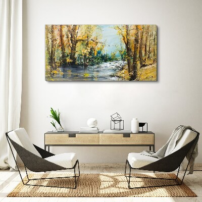 Autumn scenery by the river Canvas wall art