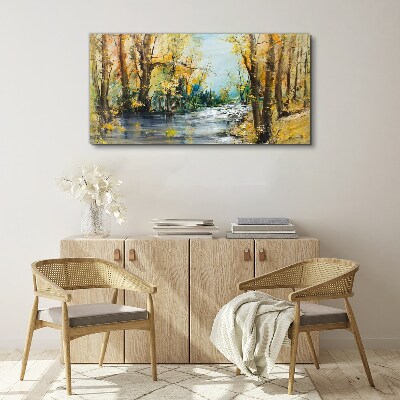 Autumn scenery by the river Canvas wall art