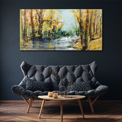 Autumn scenery by the river Canvas wall art