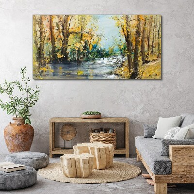 Autumn scenery by the river Canvas wall art