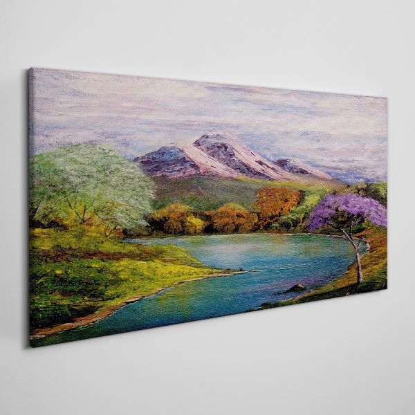 Mountain landscape with a lake Canvas wall art