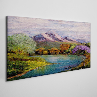 Mountain landscape with a lake Canvas wall art