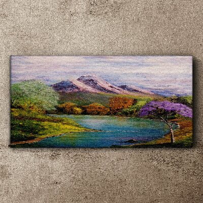 Mountain landscape with a lake Canvas wall art