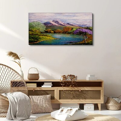 Mountain landscape with a lake Canvas wall art
