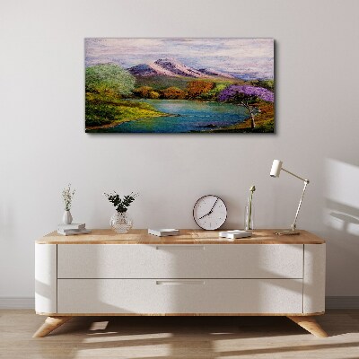 Mountain landscape with a lake Canvas wall art