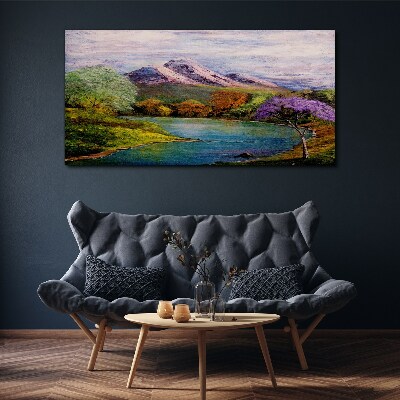 Mountain landscape with a lake Canvas wall art