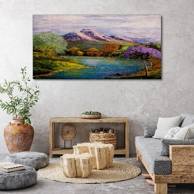 Mountain landscape with a lake Canvas wall art