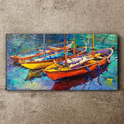 Colorful boats on calm water Print on canvas