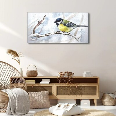 Winter snow branch animal Canvas Wall art