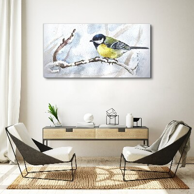 Winter Singer on a Branch Print on canvas