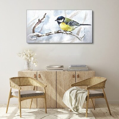 Winter Singer on a Branch Print on canvas