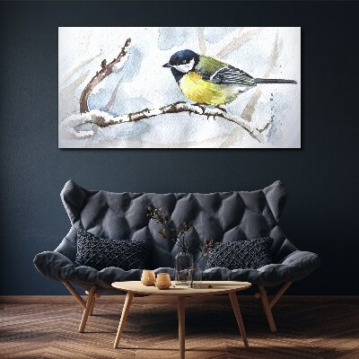 Winter Singer on a Branch Print on canvas