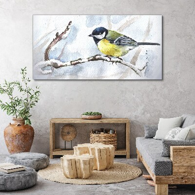Winter Singer on a Branch Print on canvas