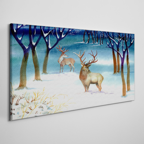 Winter landscape with a deer Canvas wall art