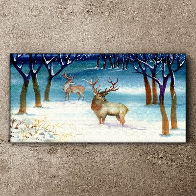 Winter landscape with a deer Canvas wall art