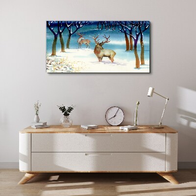 Winter landscape with a deer Canvas wall art