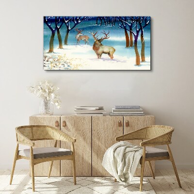 Winter landscape with a deer Canvas wall art