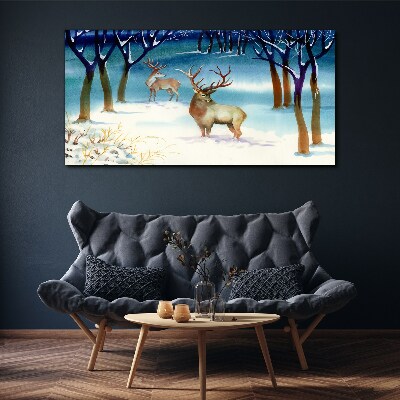 Winter landscape with a deer Canvas wall art