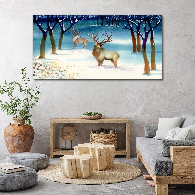 Winter landscape with a deer Canvas wall art