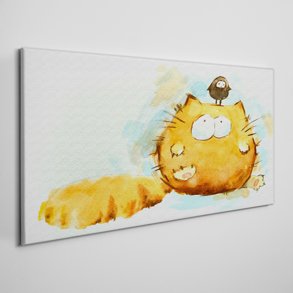 Cat with a bird Print on canvas