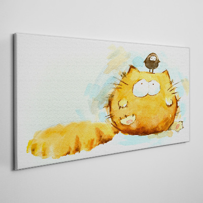 Cat with a bird Print on canvas